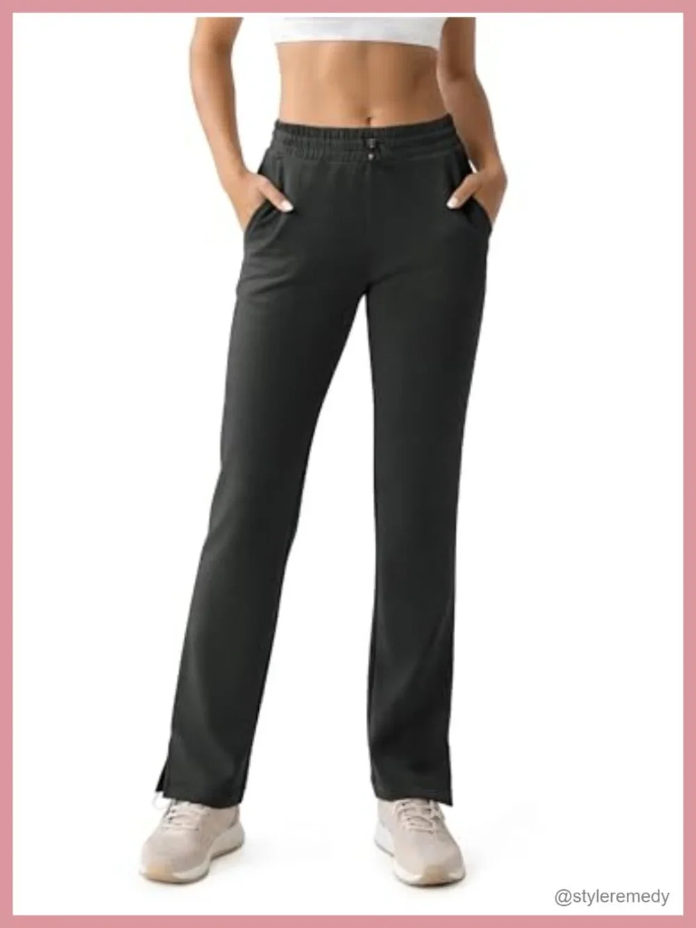 Women's Modal High Waist Pants with Pockets, Split Hem Casual Lounge Trousers